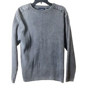 Planks Grey Ribbed Commando Sweater Mens Large Shoulder Patches Gorpcore Knit